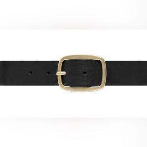 Depeche Women’s Black Leather Belt W/Soft Gold Rectangular Buckle Sz 38 (95)NWT